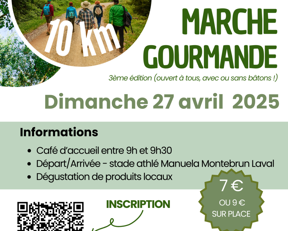 La section Marche Nordique du Stade Lavallois organise sa traditionnelle MARCHE GOURMANDE le Dimanche 27 avril 2025 !