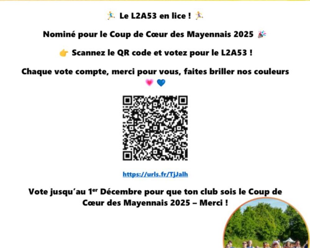 LE L2A53 en lice pour le titre de COUP de COEUR sportif des Mayennais !!!!